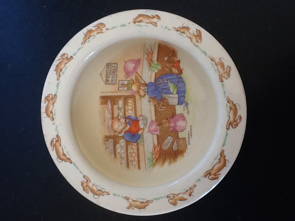 Royal Doulton Bunnykins Mrs Piggly's Store signed round baby plate